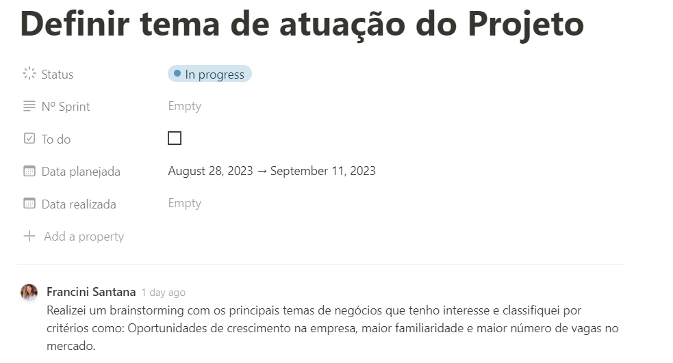 Exemplo de acompanhamento e registro das atividades: